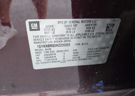 2017 Cadillac Xt5 Luxury из США, поврежденный, VIN 1GYKNBRS6HZ235059